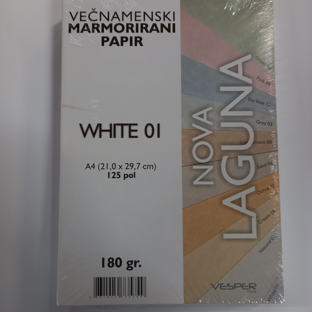 Papir laguna 180gr a4 barvni 1/125 WHITE 01